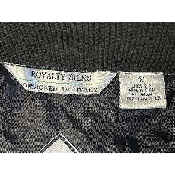 Royalty Silks Jacket Mens Small Green Geometric Silk Bomber Shoulder Pads - Picture 5 of 11